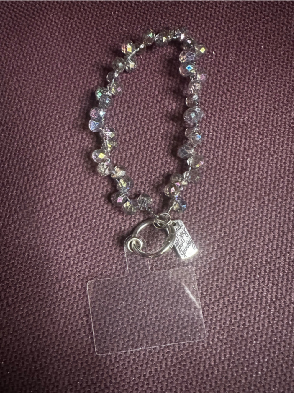 Unisex Clear & Silver Crystal Bead Phone Wrist Strap